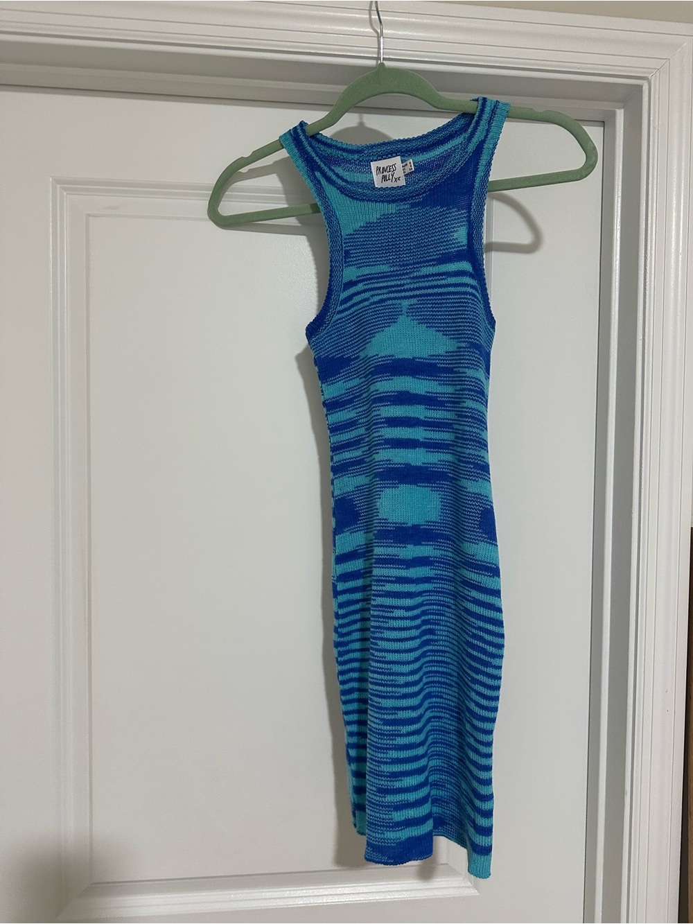 Princess Polly Blue & Teal Striped Knit Mini Dress
